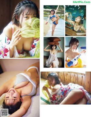 A woman in a white bikini and a white scarf.