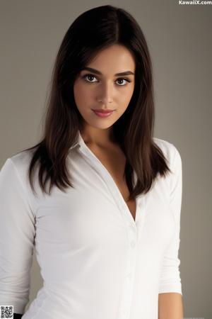A woman in a pink dress posing for the camera.