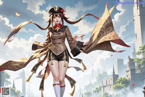 A woman in a chinese dress with long hair and a hat.