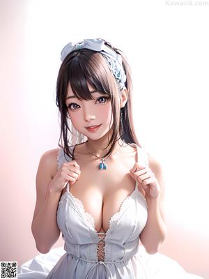 A woman in a white lingerie sitting in front of a window.