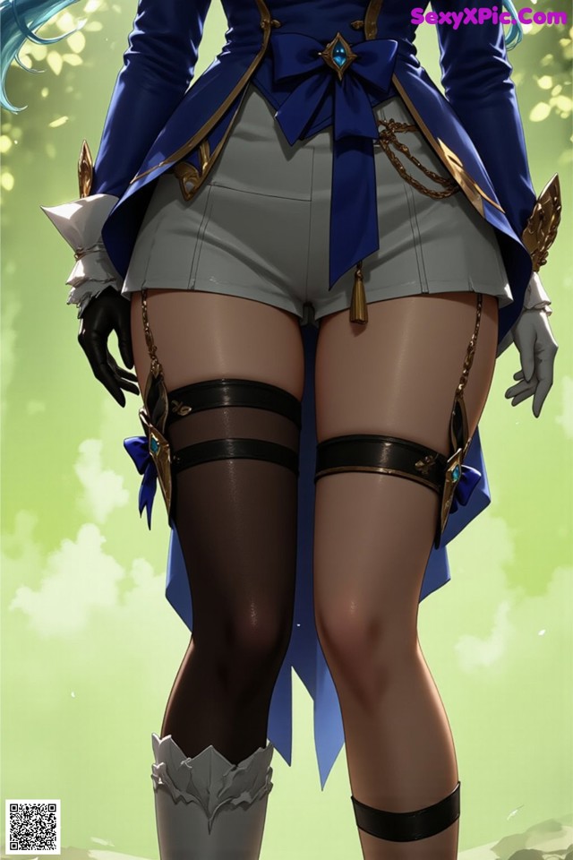 Hentai - Luminous Charm of the Aquatic Enchantress Set.2 20250126 Part 1 No.5db762 A woman in a blue jacket and white shorts with stockings.